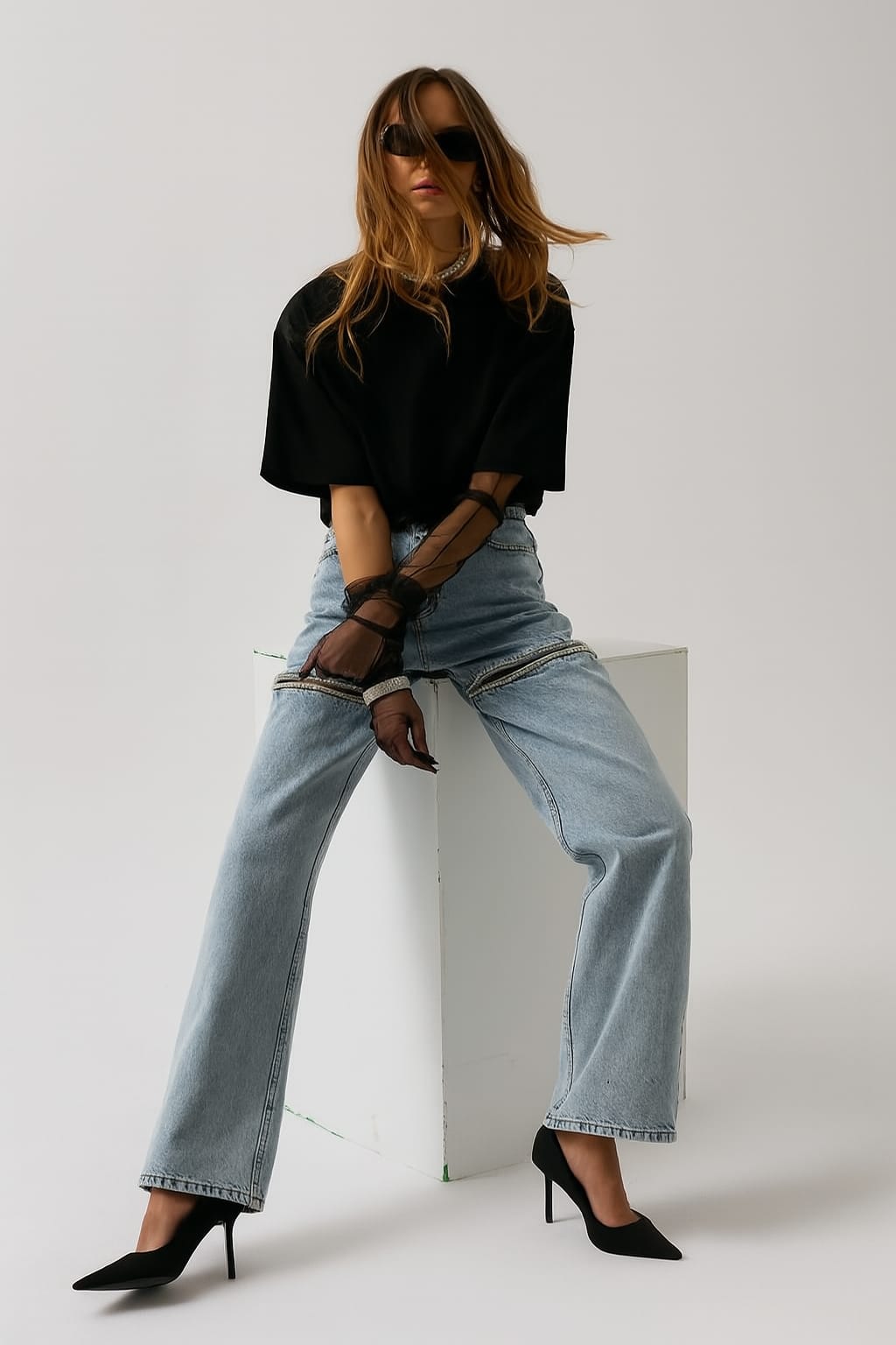 Leg Decollete stoned Jeans