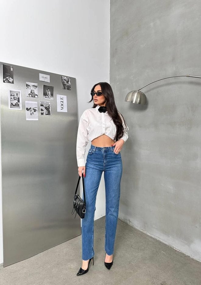 High Waist Leg Detailed Blue jeans