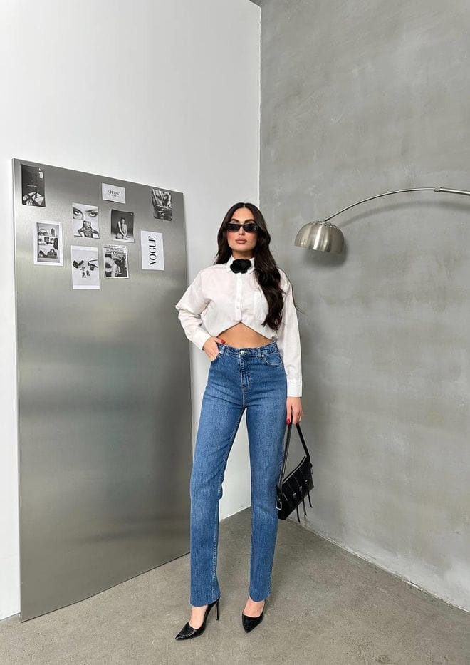 High Waist Leg Detailed Blue jeans