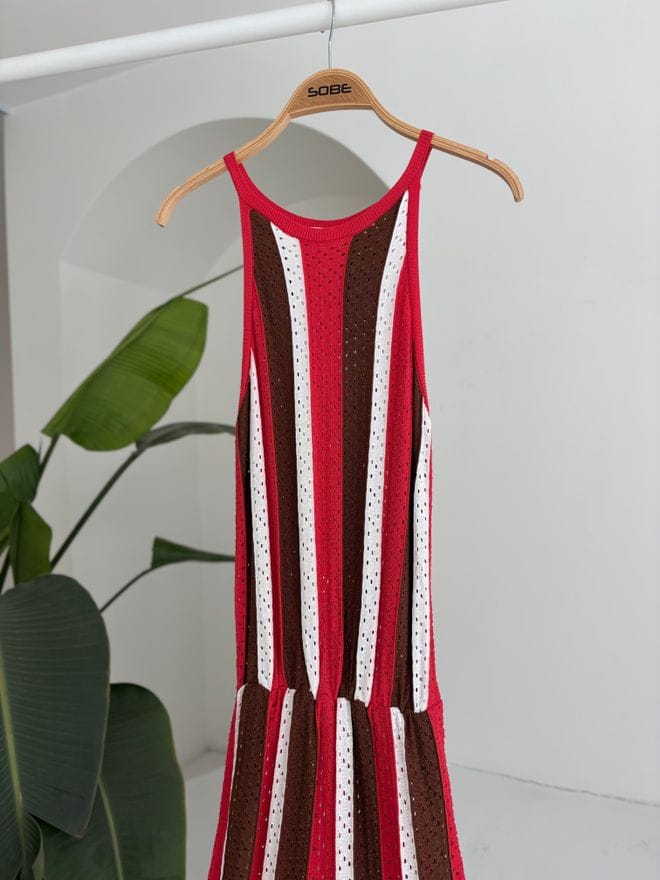 Aspect Striped Dress pomegranate flower