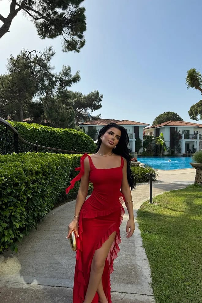Red Astrid Slit Long Dress