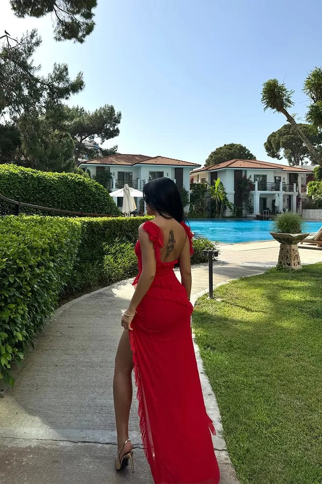 Red Astrid Slit Long Dress