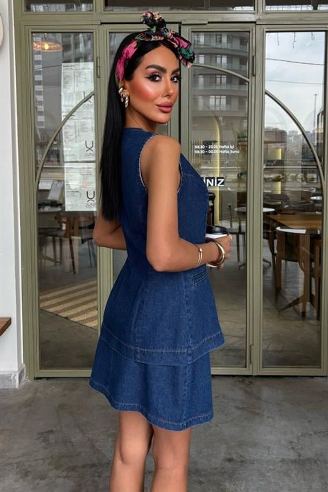Sleeveless Vest Mini Skirt Denim Suite