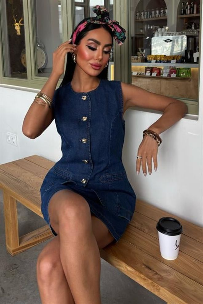 Sleeveless Vest Mini Skirt Denim Suite