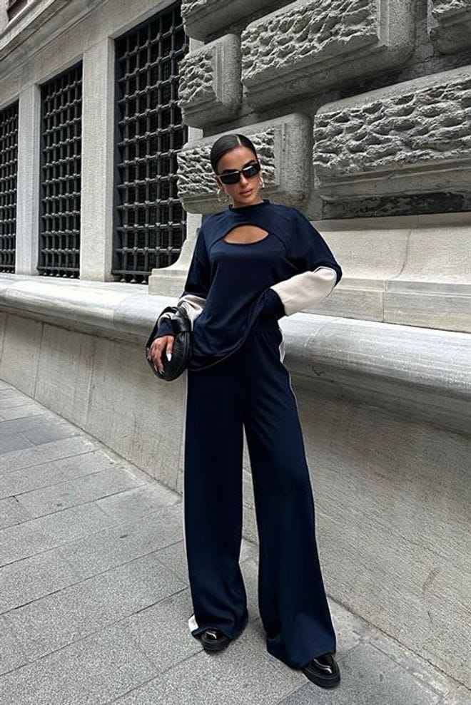 Chest Detailed Tracksuit-Navy Blue