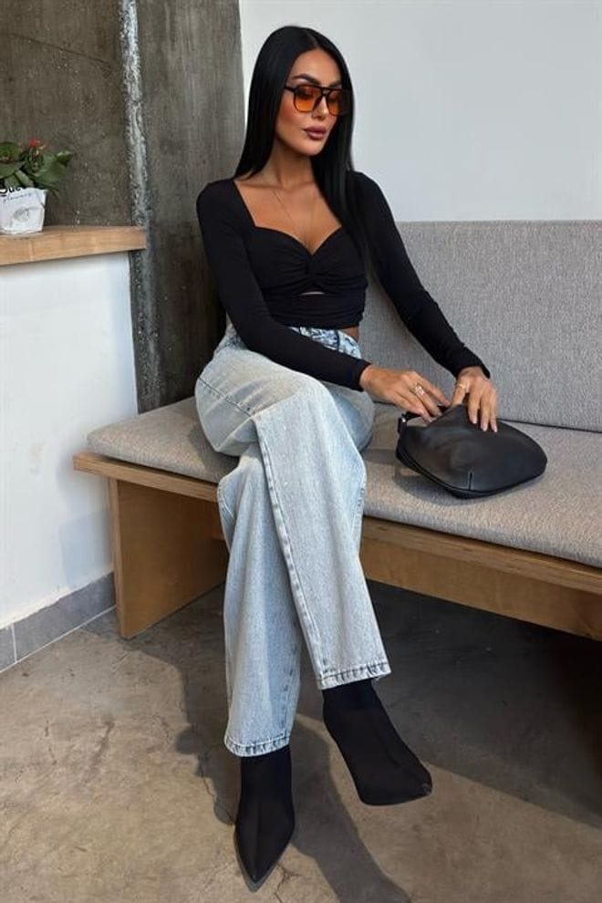 Crystal stone washed jeans