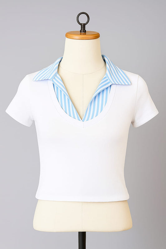 Shirt collar t-shirt -white