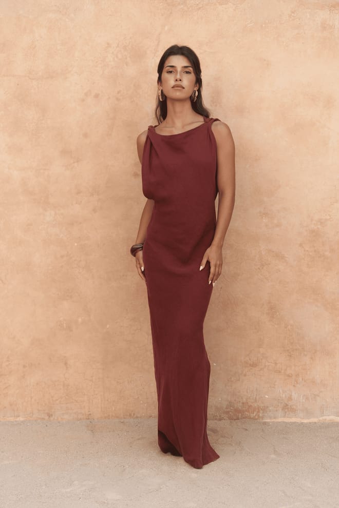 Claret Red Elegant Sheath Dress