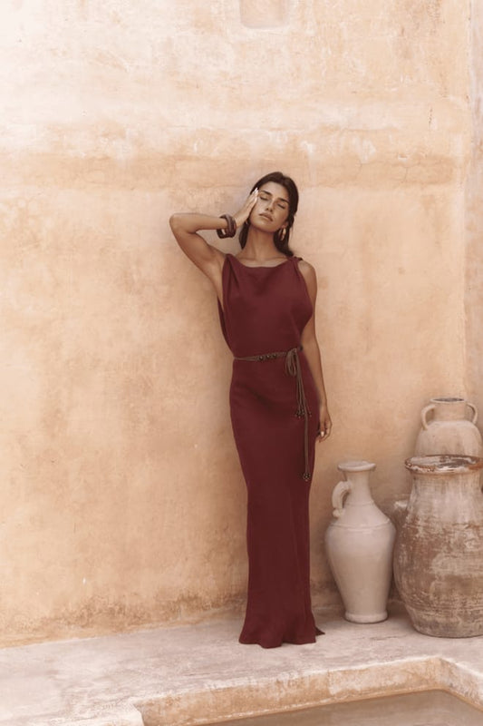 Claret Red Elegant Sheath Dress