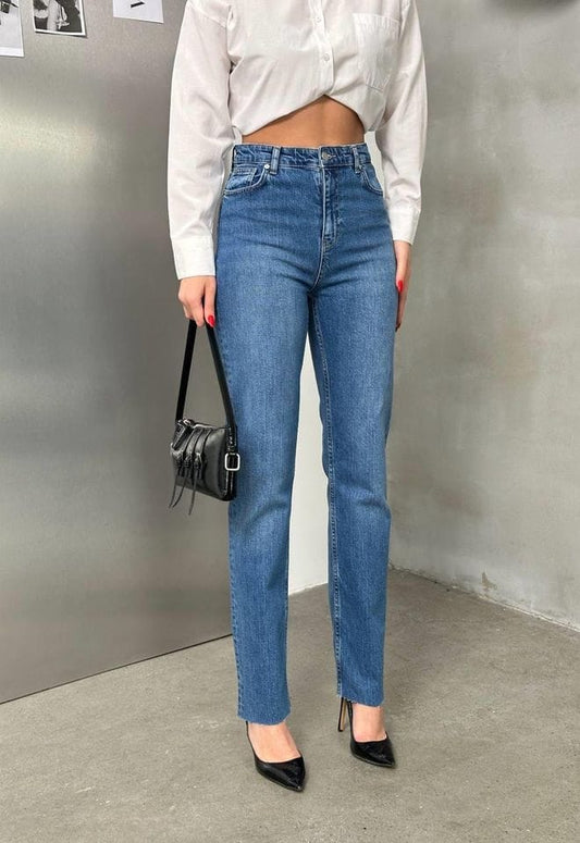 High Waist Leg Detailed Blue jeans