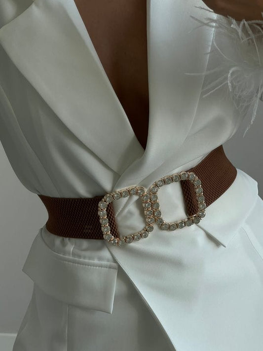 Women Elastic Belt With Pearl Buckle