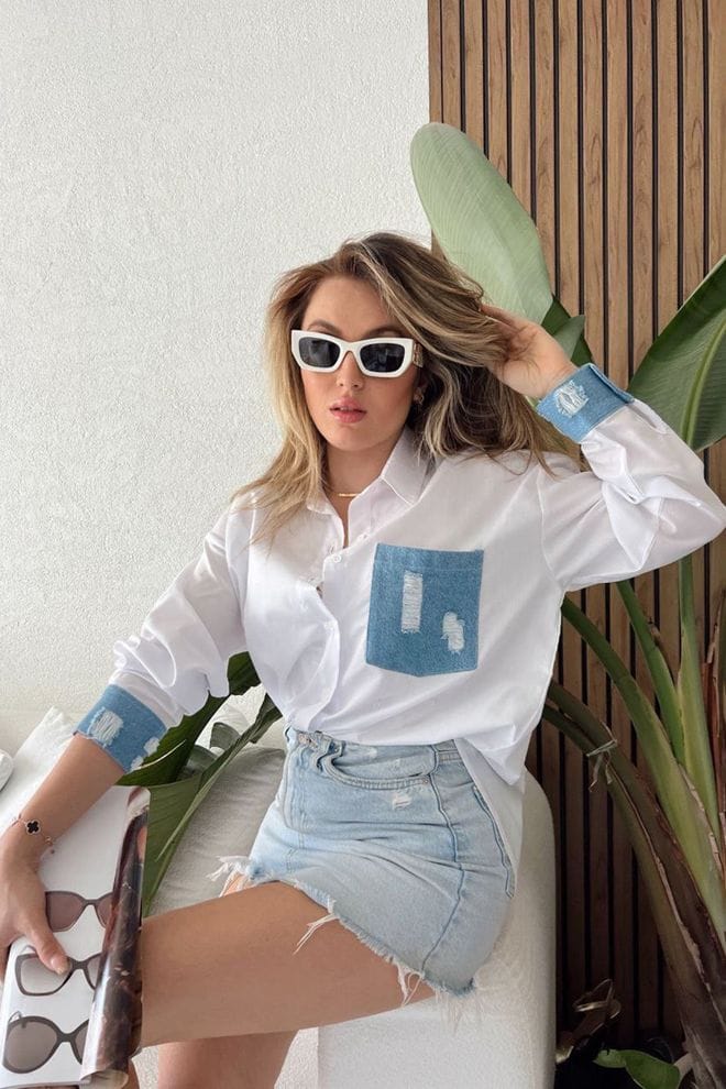 Laser Denim shirt_white