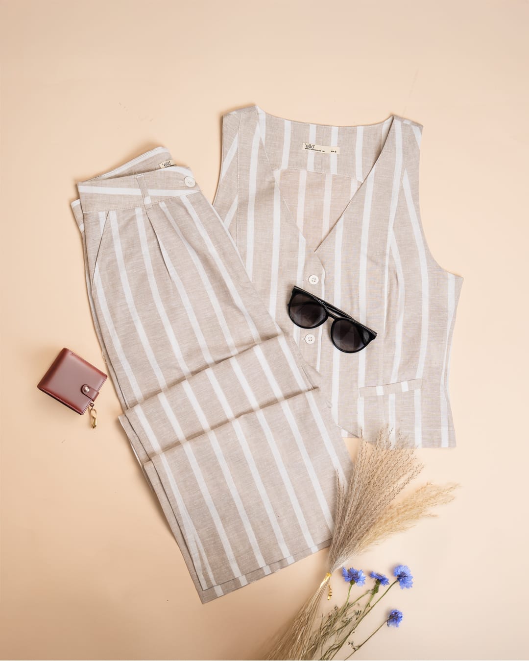 Striped linen vest and trousers set