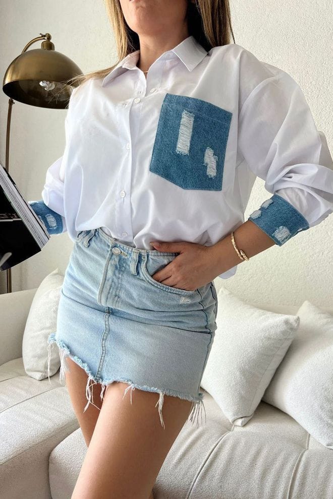 Laser Denim shirt_white
