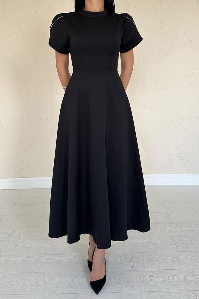 Back Bow Garnish Brit Dress -Black