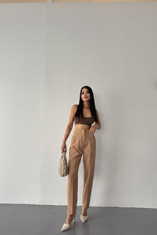 ATLAS Fabric Dart Trousers -Beige