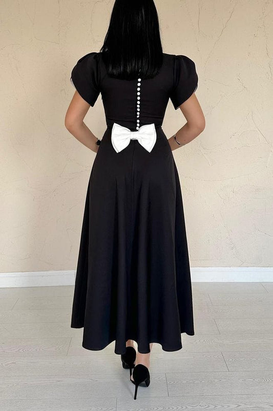Back Bow Garnish Brit Dress -Black