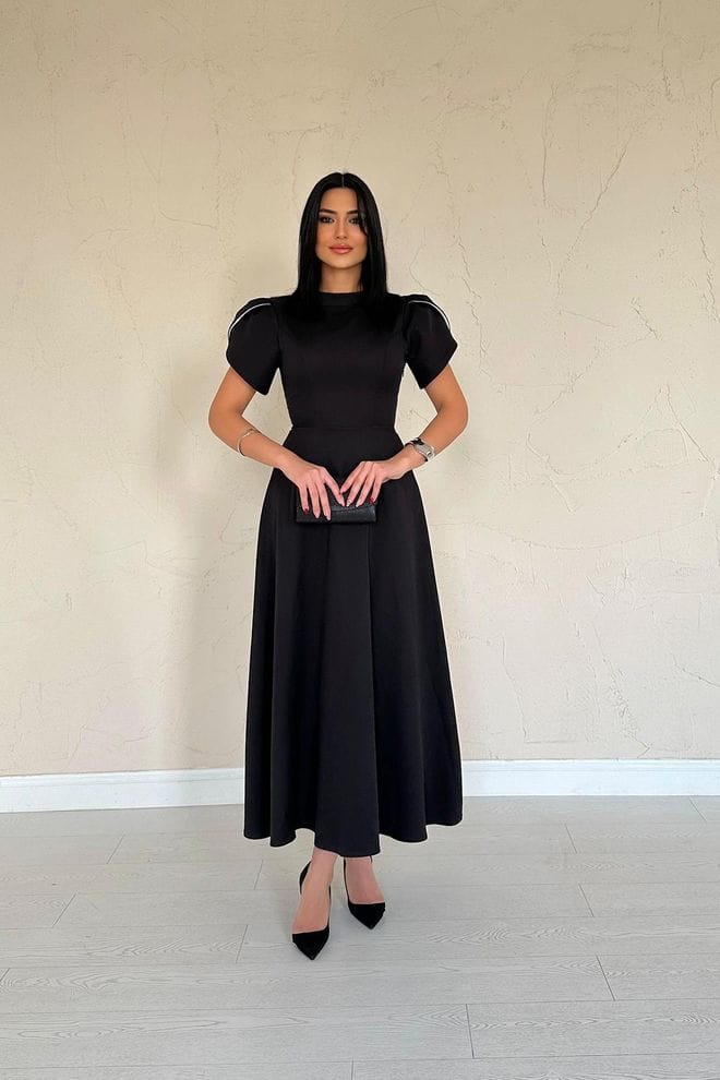 Back Bow Garnish Brit Dress -Black